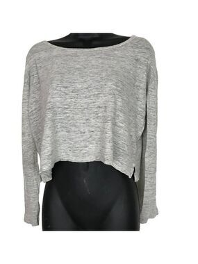 COMMUNITY Grey Marbled Cropped Long Sleeve Shirt 100% Linen Size S